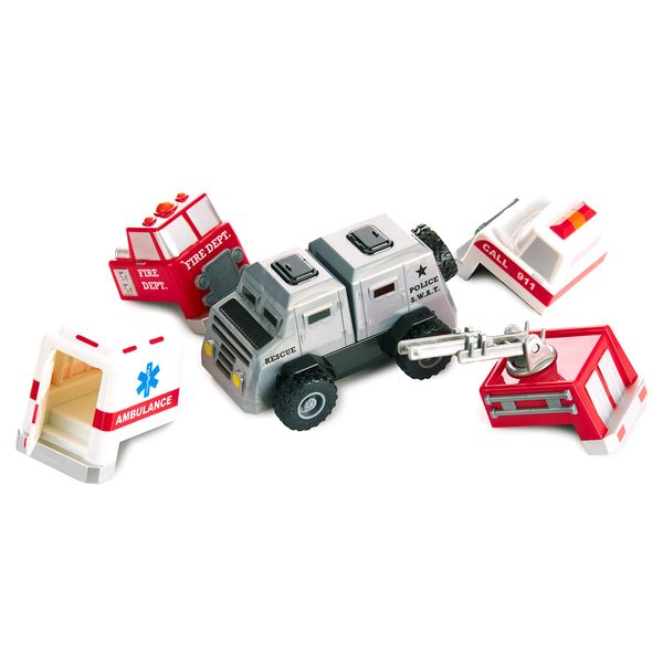 Magnetic Build-A-Truck Fire and Rescue Magnetic Toy Play Set, 6 Pieces