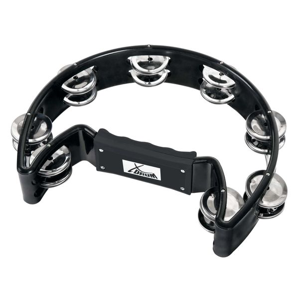 XDrum Hand Tambourin Halbmond Form (Tambourine, 16 Paar verchromte Stahl-Schellen, Kunststoff) schwarz