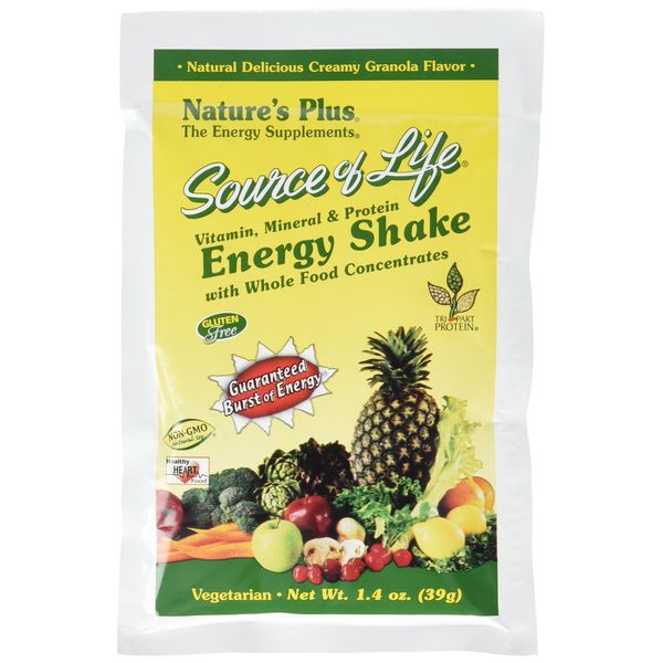 NaturesPlus Source of Life Energy Shake Packets, 8 Pack - 8 Individual Servings - Energy Boosting Multivitamin, Mineral & Protein Shake - Whole Food Concentrates - Non-GMO, Gluten-Free - 8 Servings