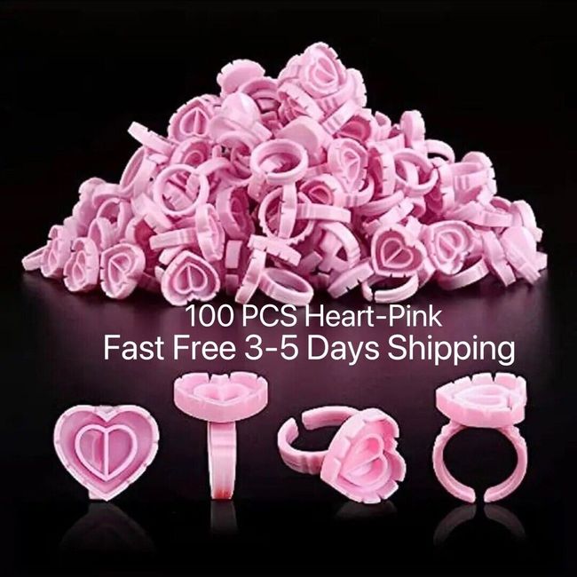 Eyelash Extension Glue Ring 100PCS Disposable Eyelash Ring Heart-shaped PINK