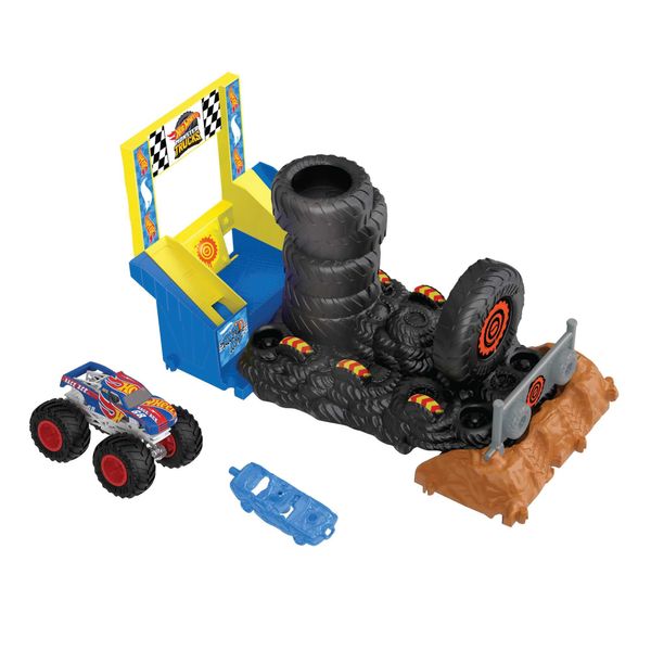 Hot Wheels Monster Trucks Arena Smashers Race Ace Smash Race Challenge Playset with 1:64 Scale Race Ace Toy Truck and 1 Crushable Car