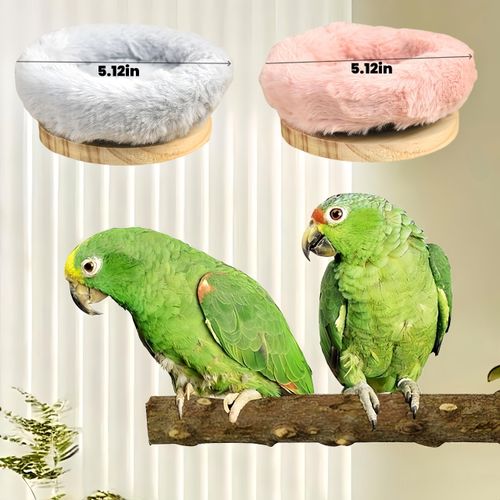 Magnoloran 2Pcs Bird Perch Stand Platform Plush Parrot Hanging Hammock Warm Bird Nest Snuggle Hut Birds Sleeping Bed Wood Perch for Parrot, Budgies, Parakeet, Cockatiels, Conure, Lovebirds-Grey&Pink
