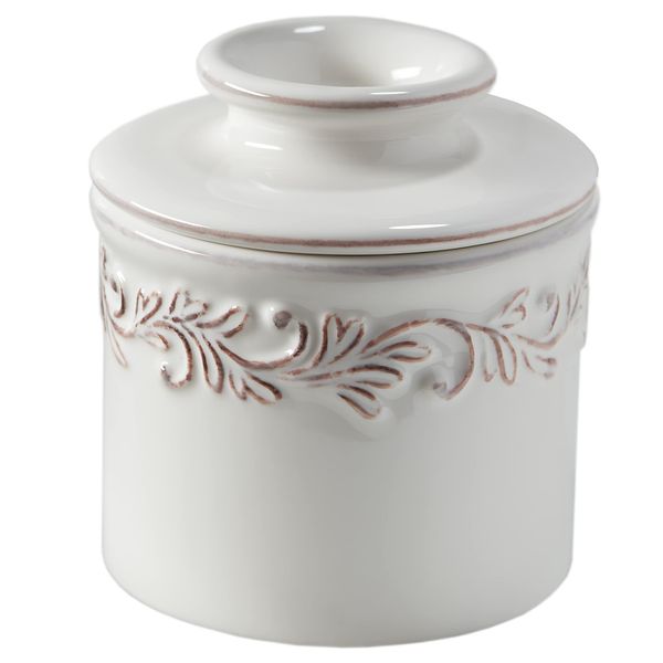 Butter Bell - The Original Butter Bell crock by L Tremain, a Countertop French Ceramic Butter Dish Keeper for Spreadable Butter, Antique Collection, White Linen