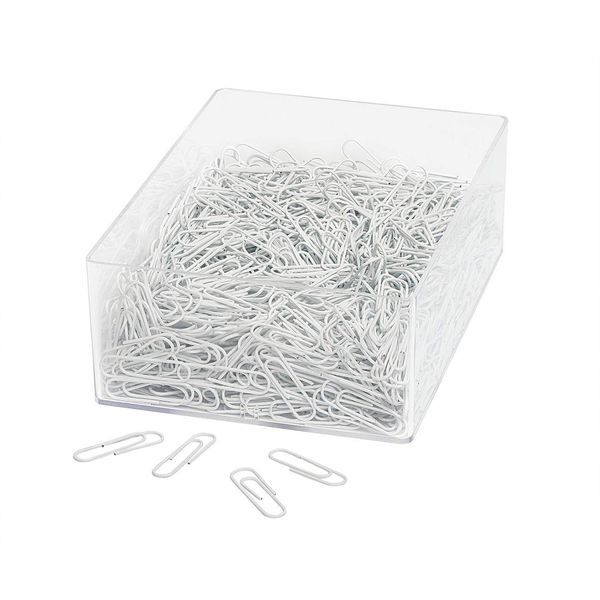 Wedo 901244600 Paper Clips 27 mm Metal Plastic Coating White Set of 1000 in Transparent Box