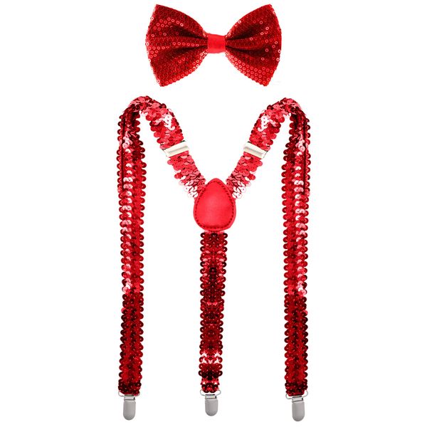 Man of Men - Bowtie & Suspender Set - Red Sequin