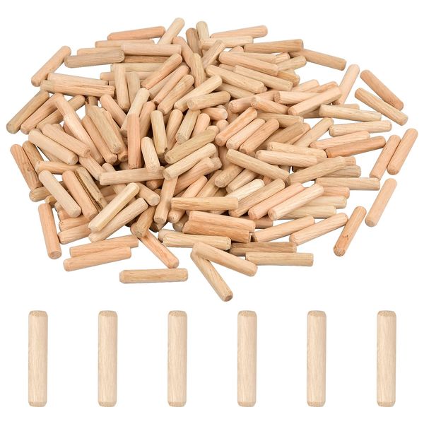 200PCS Dowels Wooden, 6mm x 30mm Wooden Dowel Pins Hardwood Dowels Wood Plugs Twill Fluted Dowel Pins Grooved Dowels Plugs Fluted Pin Wood, for Furniture Woodwork