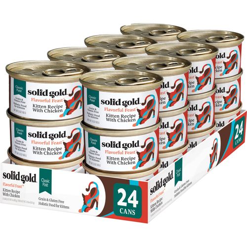 Solid Gold Wet Cat Food Pate - Canned Cat Food Made w/Real Salmon & Beef for Kittens - Flavorful Feast Grain Free Cat Wet Food for Sensitive Stomach & Healthy Living - 24ct/3oz Can