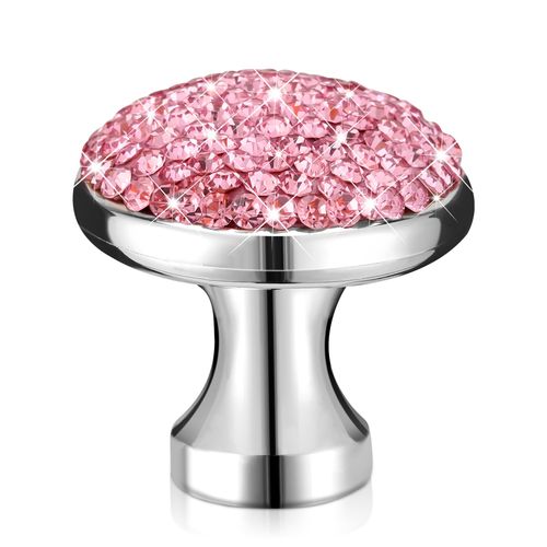 AOOSO 10 Pack Bling Cabinet Knobs, 1-1/5 inch (30mm) Round Crystal Diamond Decoration ABS Material Kitchen Hardware, Cupboard Drawer Pulls, Dresser Handle with Screw (Pink)