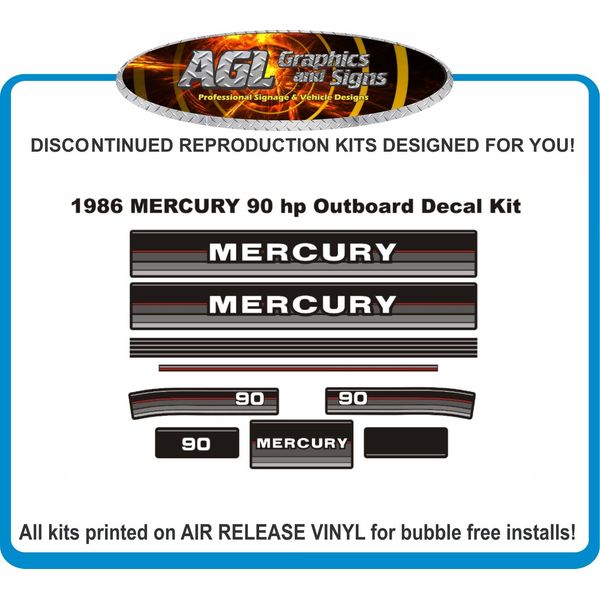 1986 MERCURY 90 hp Reproduction Outboard Decals