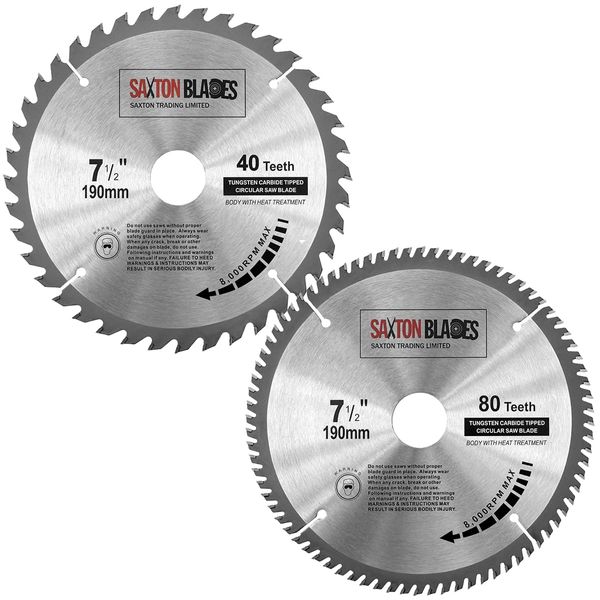 TCT190MXA 2x Saxton TCT Circular Wood Saw Blade 190mm Pack A for Bosch Makita Dewalt