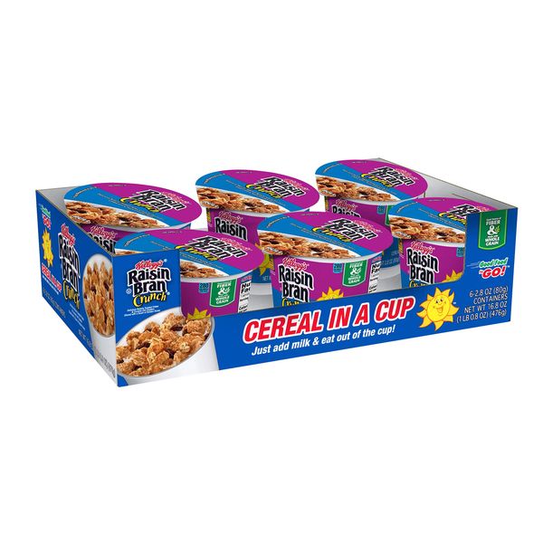 Kellogg's Raisin Bran Crunch, Breakfast Cereal in a Cup, Original, Good Source of Fiber, 2.8 oz Cups (Pack of 60)