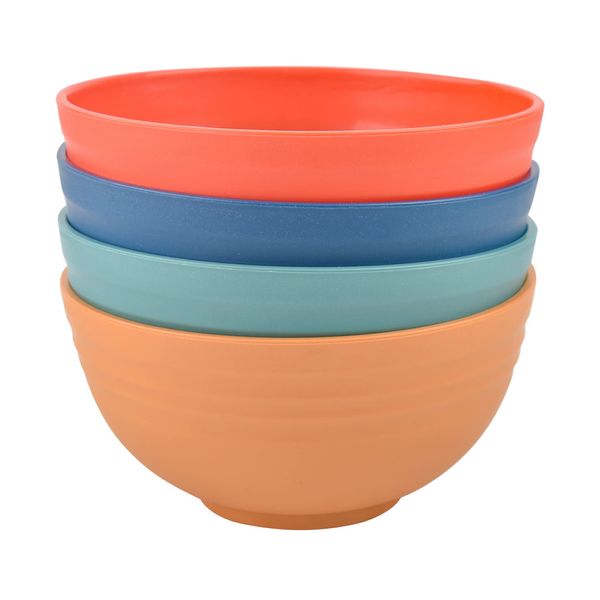 Cereal Bowls Set of 4, Plastic Soup Bowls, Unbreakable Pasta Bowl, Lightweight Reusable Tableware Dinnerware Fruit Snack Container for Travel Picnic Camping (15CM/24OZ)