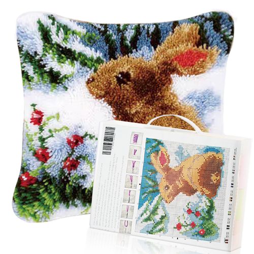 Gift2U Latch Hook Kit, Rabbit DIY Throw Pillow Cover Sofa Cushion Cover Latch Hook Rug Kit 16X16 inch Animal Pattern Paint Embroidery