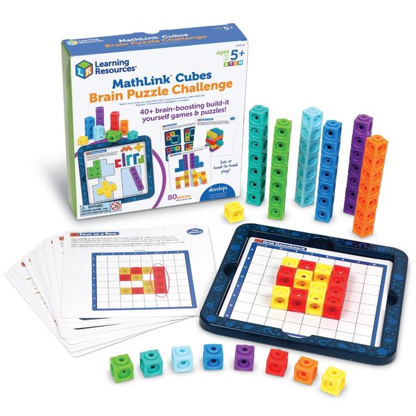Learning Resources MathLink Cubes Brain Puzzle Challenge, 80 Pieces, Ages 5+, Linking Cubes, Connecting Cubes, Math Manipulative, Counting Cube