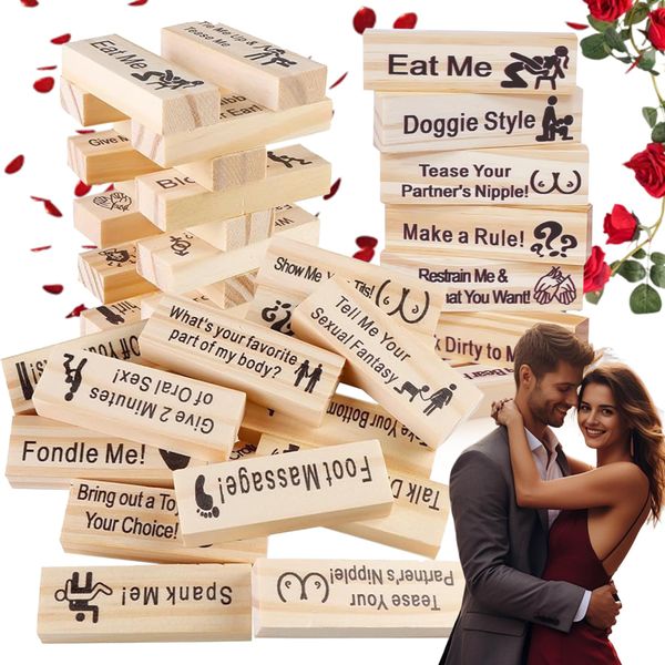 Couples Gift Ideas Naughty Block Tower Game, 48Pcs Tumbling Tower Stacking Blocks Game, Stacking Wooden Block Game, Valentines Day Gifts for Boyfriend Girlfriend Men Women Gifts for Wife Husband