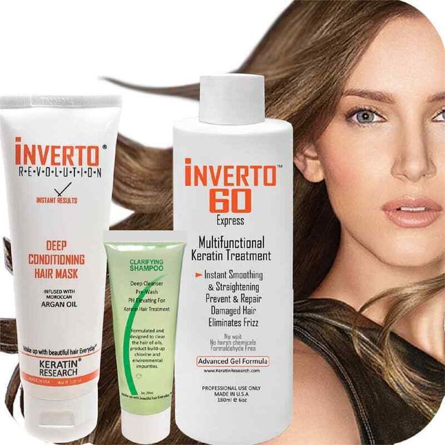 INVERTO 60 Brazilian Keratin Hair Blowout Treatment 6oz + Mask paraben-free