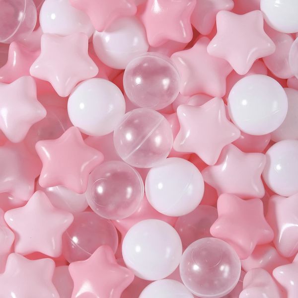 Ball Pit Balls Play Balls for Babies, Small Balls Stars for Kids Playpen Plastic Balls for Babies Ball Pool Puppy Playballs, Pink