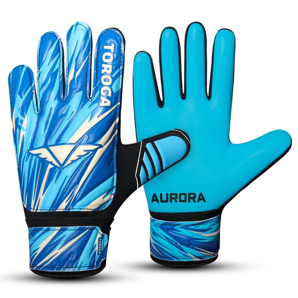 TOROGA Football Goalkeeper Gloves For Boys kids Children Youth Soccer Goalie Glove with Super Grip Palms (Sky Blue, 4)