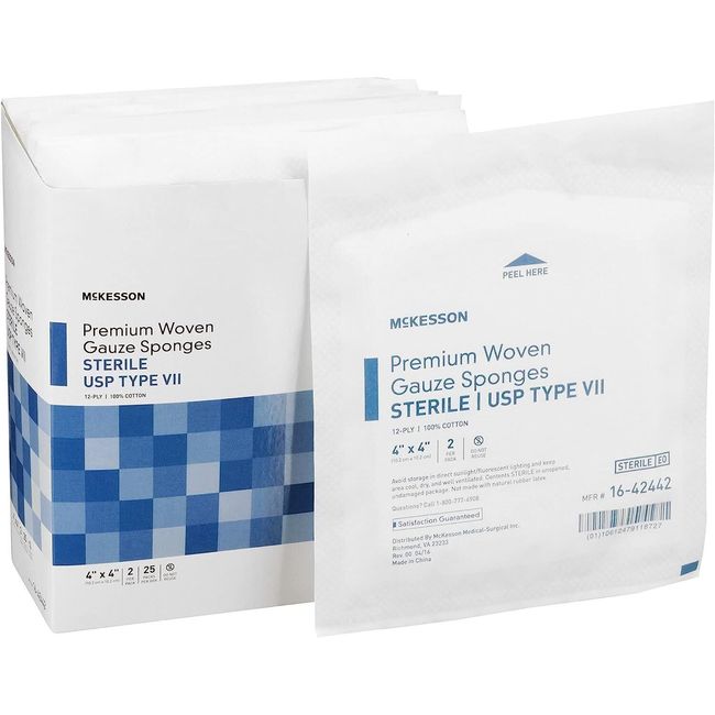 McKesson Premium Woven Gauze Sponge Sterile 12Ply Cotton 4x4 in. 2/Pack 25 Packs