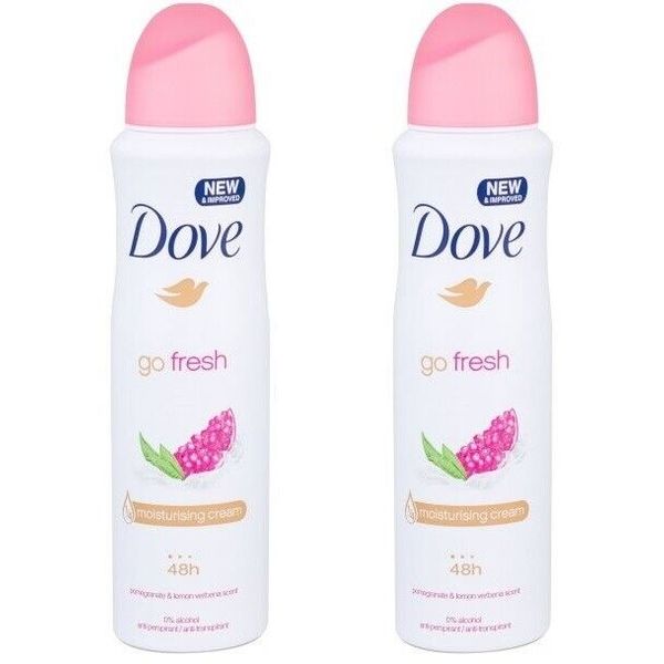 LOT OF 2* Dove Go Fresh Pomegranate & Lemon Verbena Scent Deodorant Spray 150 ml