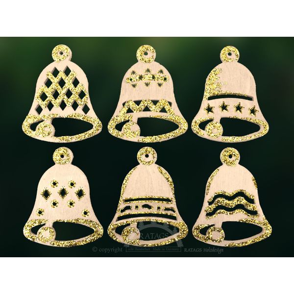 Ratags Baumbehang, 6er Set, Glocken, Natur-Gold