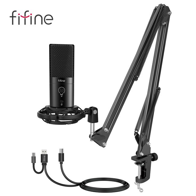 FIFINE USB Podcast Microphone for Recording Streaming, Condenser Computer  Gaming Mic for PC Mac PS4. Headphone Output&Volume Control, Mic Gain