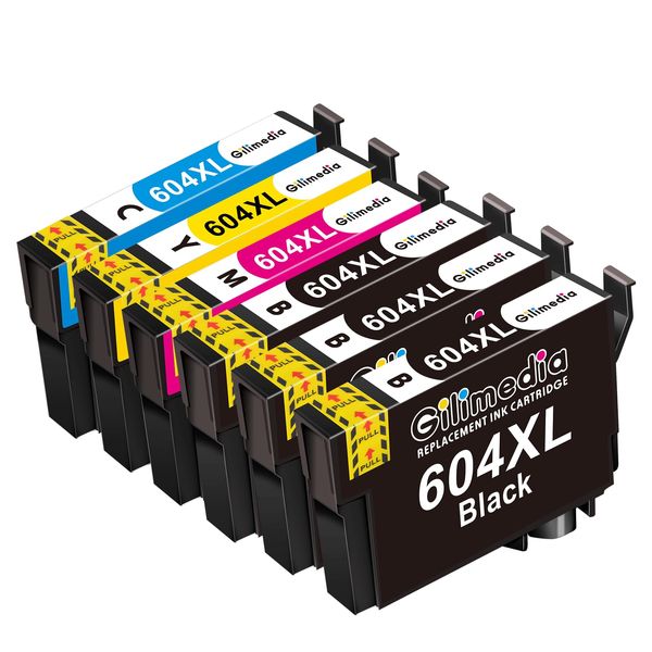 GILIMEDIA 604XL Ink Cartridges Replacement for Epson 604 Ink Cartridge Epson 604XL Black for Expression Home XP-2200 XP-2205 XP-3200 XP-3205 XP-4200 XP-4205 WorkForce WF-2910 WF-2930 WF-2935(6-Pack