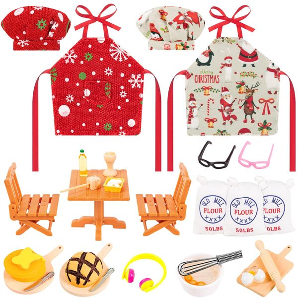 34Pcs Christmas Elf Doll Accessories Kit - Baker Outfit Set Include Apron, Chef Hat, Bread, Eggs, Rolling Pin, Whisk, Cookie Trays, etc Xmas Decorations(Doll Not Included)