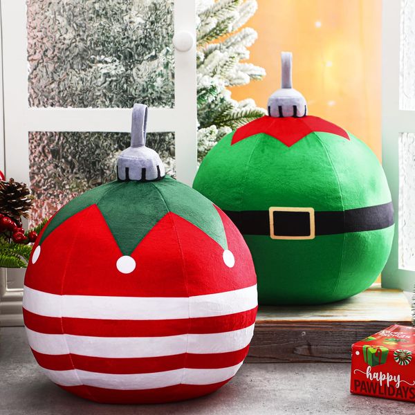 Cinnvoice 2 Pcs Christmas Bell Pillow 9.8 Inch Xmas Round Ball Throw Pillow Elf Christmas Home Gift Holiday Decor Cushion for Christmas Couch Chair Bed Bedroom Living Room Decoration