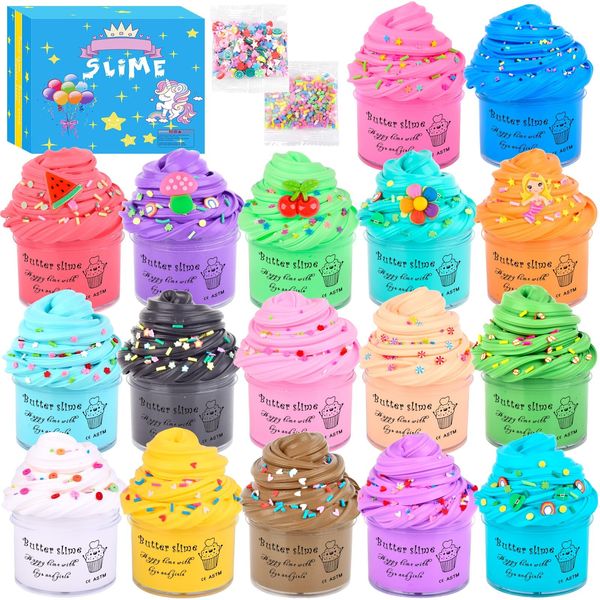 Mini Butter Slime 17 Pack, Super Soft Butter DIY Slime Kit for Girls and Boys, Kids Putty Toy Gifts, Scented Slime for Kids Party Favors, Stress Relief Toy