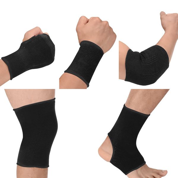 ITODA Kids Wrist Ankle Brace Knee Elbow Pad Hand Half Gloves Set, Knitted Compression Arthritis Tendonitis Pain Relief Protection Sock Protective Gear Set for Cycling Exercise Gym Football