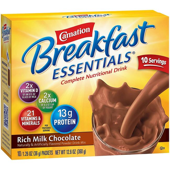 Nestle Carnation Breakfast Essentials Complete Nutritional Drink Chocolate 10 Ct