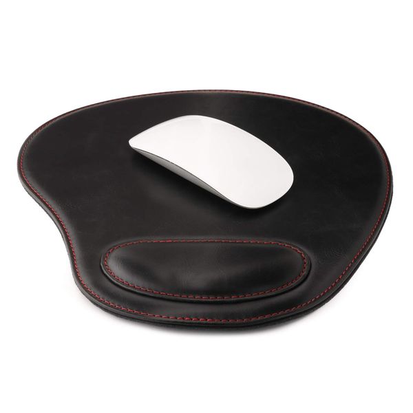 LONDO Leather Oval Mouse Pad with Wrist Rest (Black)