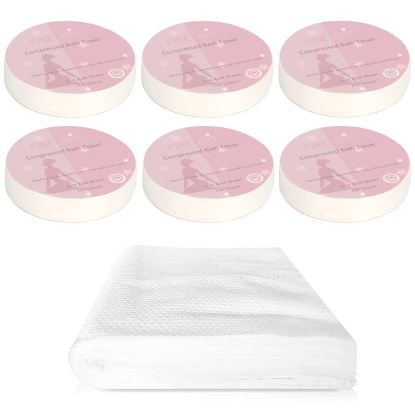 Toplive Disposable Compression Towels, Set of 6, Individually Packaged, Face Washing Towel, Bath Towel, Makeup Remover, Multi-Use, Cotton Towel, Lightweight, Compact Storage, Travel, Business Trips, Nursing, Disaster Prevention, Disposable Towel, Dry and 