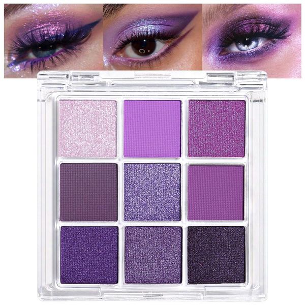 AMY'S DIARY Deep Light Purple Matte Shimmer Eye Shadow Palette Makeup,Eyeshadow Long Lasting Waterproof Cruelty-Free, 9 Blendable Shades in Smooth with Gorgeous Pearls for Girls (Purple palette)