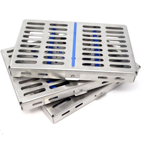 3 Dental Surgical Instruments Sterilization Cassettes Box Tray 7.25" X 5"X 0.75"