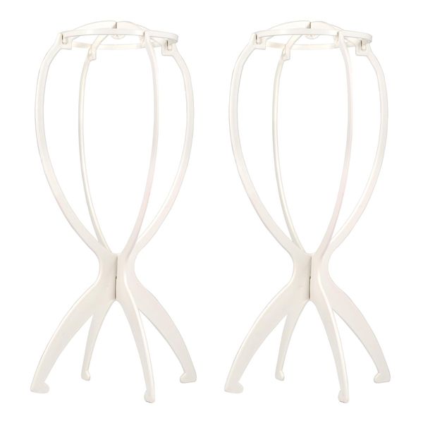 EOOCET Wig Stand, Portable Wig Holder Wig Head Stand for Multiple Wigs, Durable Display Stand Tool for Wig, Hat and Cosplay Mask, Travel Wig Stand (White-2 Packs)