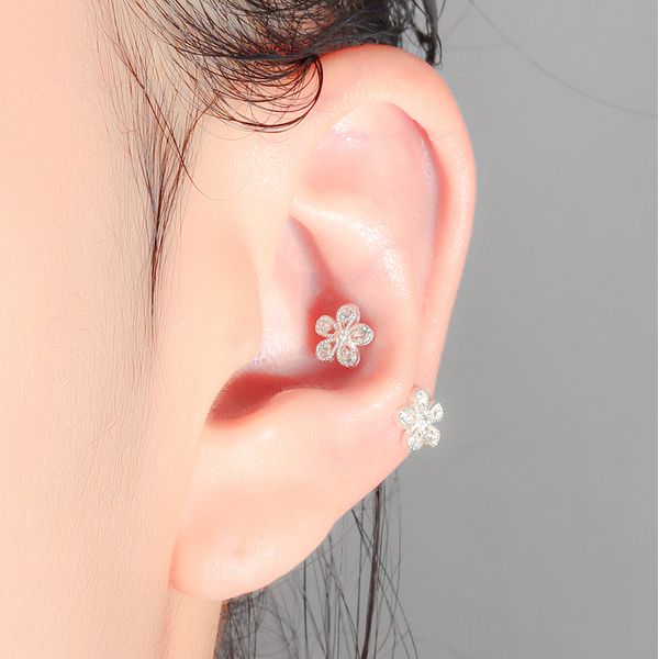 White Cubic Flower Silver Piercing Silver 925 Silver