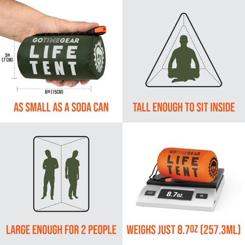 Go Time Gear LIfe Tent Emergency Survival Shelter for 2 People, Camping & Hiking, Lightweight, Compact, Always Recommended to Carry
