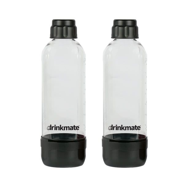 DrinkMate Soda Maker Carbonation Bottles (2 Pack) (1L, Black)