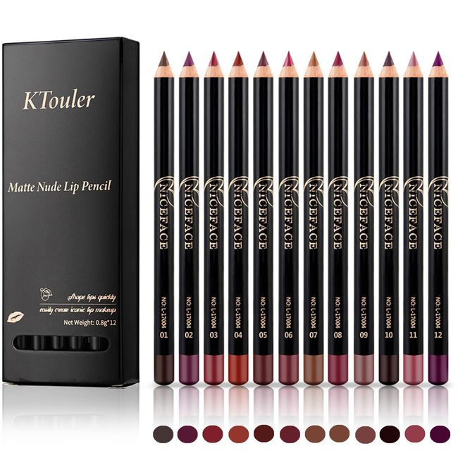 KTouler 12 Farben Matt Lipliner Set,langanhaltende dauerhafte wasserfest Lippenkonturenstift, Natürliches Lippenstift Matt Lipliner