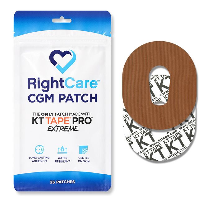 RightCare CGM Adhesive Patch for G6, Uncovered Oval, Caramel, Bag of 25