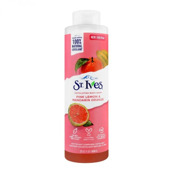 St. Ives Exfoliating Body Wash| Pink Lemon & Mandarin Orange extracts |Shower gel For Women|100% Natural Extracts | Cruelty Free | Paraben Free |650ml, Transparent