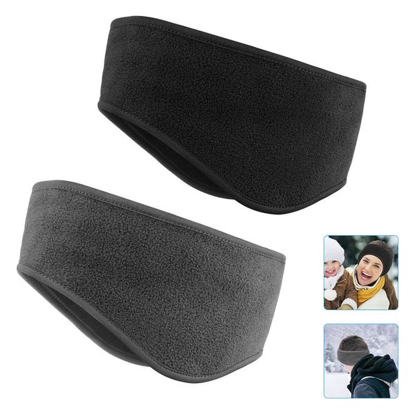 KOMAKE Ear Warmers Headband, 2 Pack Earmuff Headband Fleece Earmuffs Running Headband Winter Ear Covers Moisture Wicking Sweatband Ski Sport Headband For Men & Women (Black+Gray)