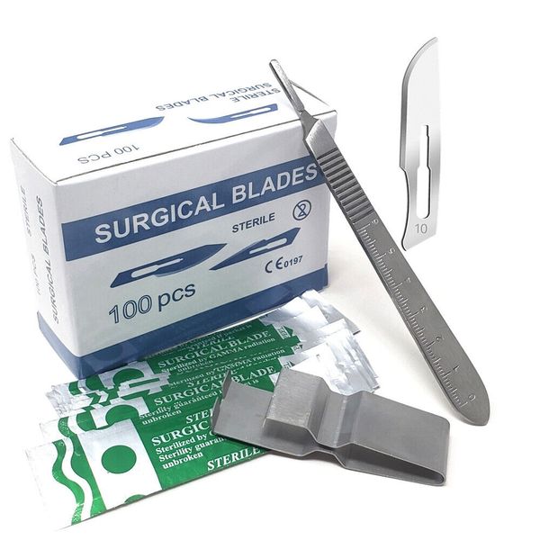 100 Sterile Surgical Blades #10 Dental ENT With Handle #3 & Blade Remover