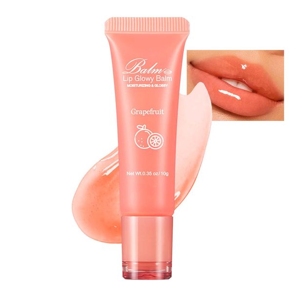 Squeeze Lip Balm, Feuchtigkeitsspendender Lippenbalsam mit Nude Farbe, Glänzendes Lippenpflege ohne Kleben, Lipgloss Lang anhaltende Hydration, Lip Oil Reduzierung von Lippenfältchen, Grapefruit Aroma