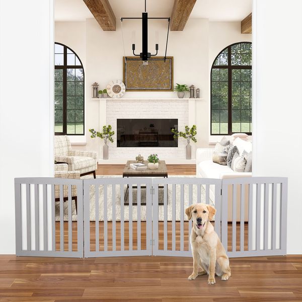 4 Panels Dog Pet Gate Freestanding 24'' Tall Dog Fence Safety Barrier Grey