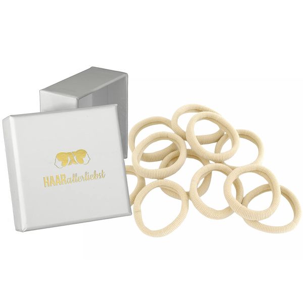 HAARallerliebst Haargummis extra soft (10 Stück | hell beige | 4cm) inkl. Schachtel zur Aufbewahrung (Schachtelfarbe: weiss; Farbe: beige)