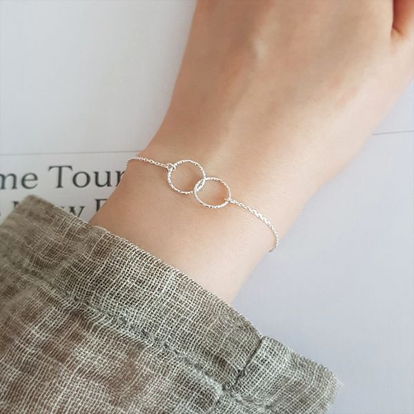 [Free Shipping] 925 Silver Two Circle Cutting Chain Women&#39;s Silver Bracelet