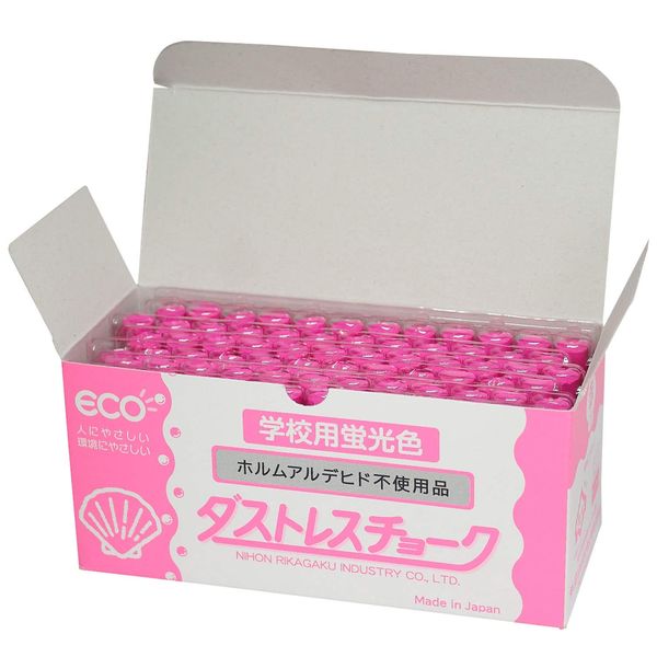 Nippon Rikaku Dustless Fluorescent Chalk, DCK-72-R, Red, 72 Count